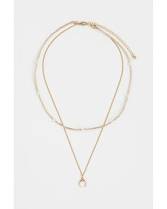 Zweireihige Halskette Goldfarben/Weiß
