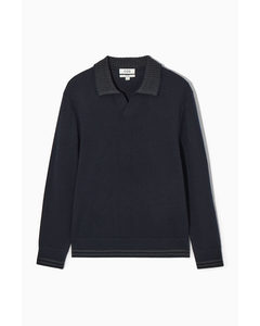 Contrast-tipped Merino Polo Shirt Navy / Grey