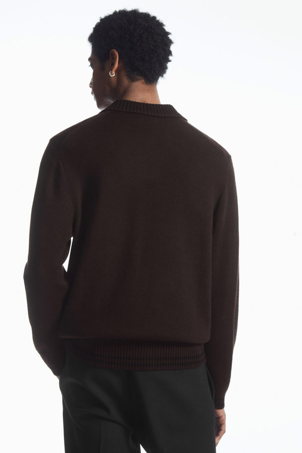 COS Contrast-tipped Merino Polo Shirt Dark Brown