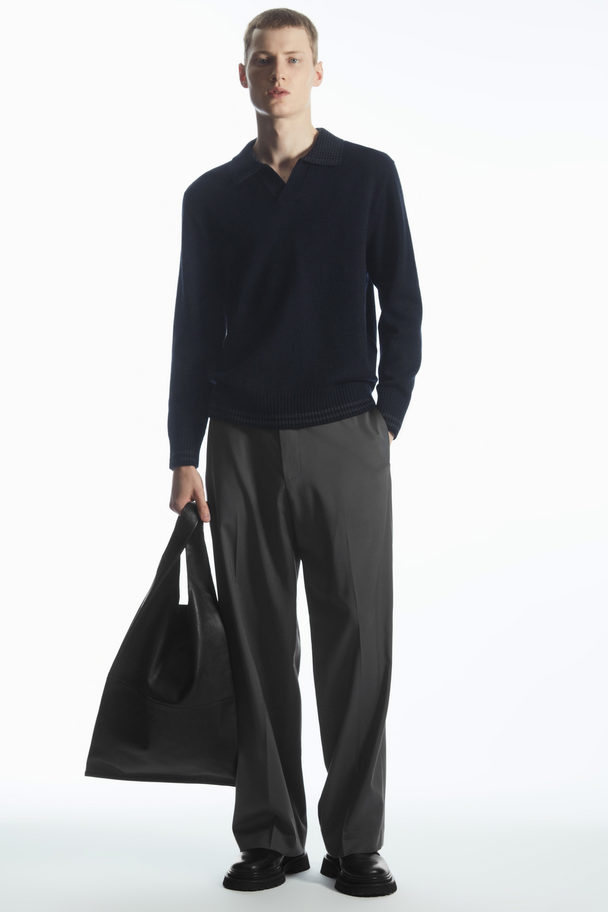 COS Contrast-tipped Merino Polo Shirt Navy / Grey