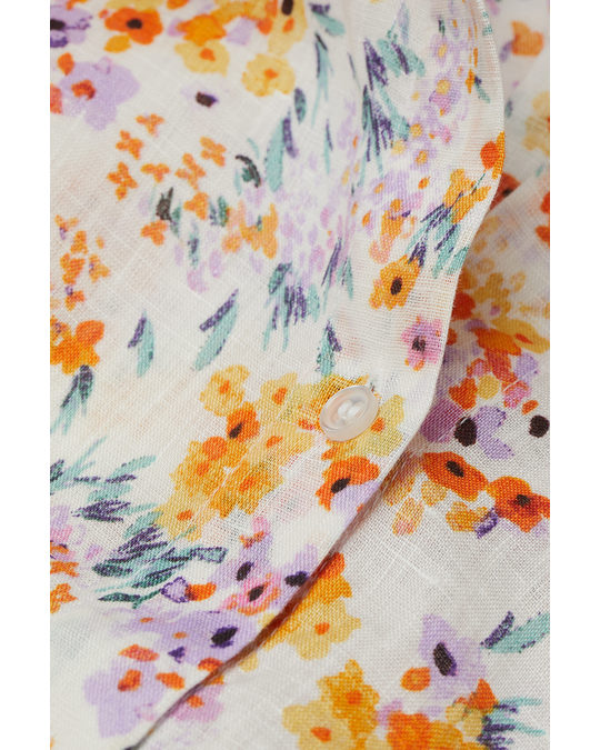 H&M Cropped Linen Shirt Cream/floral
