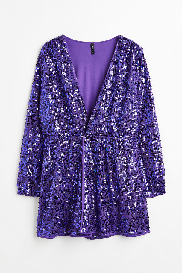 H&M H&m+ Sequined Wrapover Dress Dark Purple