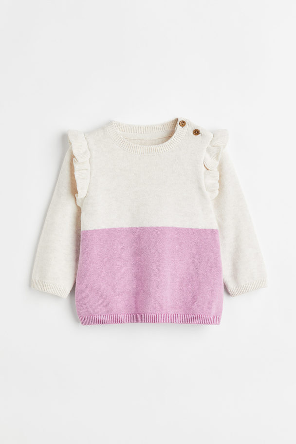 H&M Fine-knit Cotton Jumper Pink/block-coloured