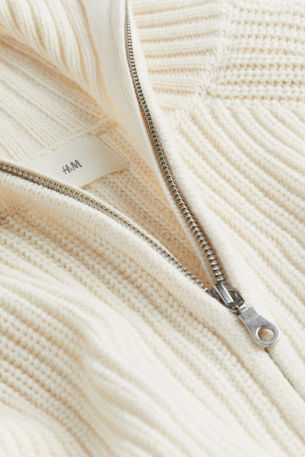 H&M Pullover in Rippstrick mit Zipper Cremefarben