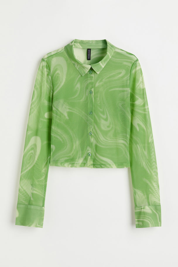 H&M Mesh Shirt Lime Green/marble-patterned