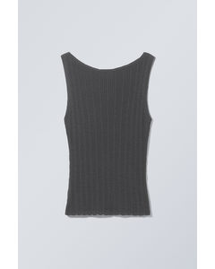 Slim Knitted Boatneck Tank Top Dark Grey