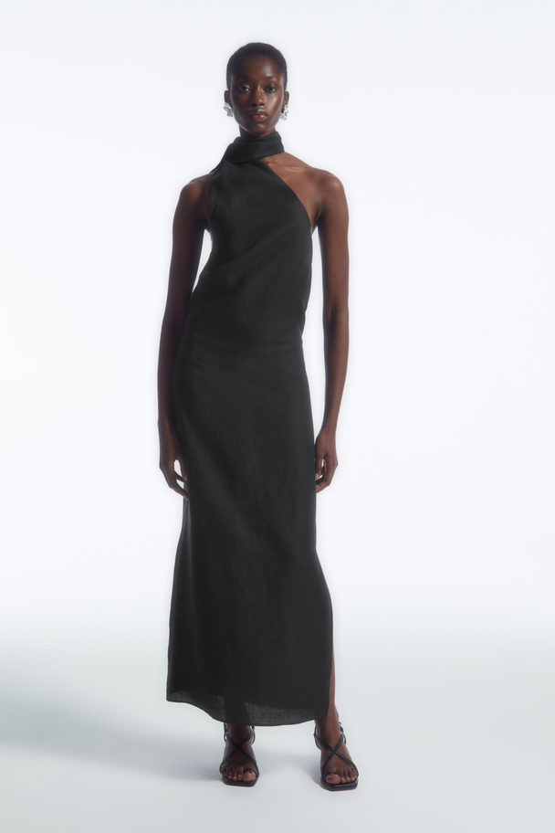 COS Scarf-detail Linen Dress Black