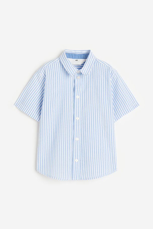 H&M Kurzarmhemd aus Baumwolle Hellblau/Gestreift