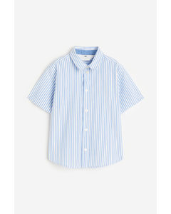 Katoenen Overhemd Met Korte Mouwen Lichtblauw/gestreept