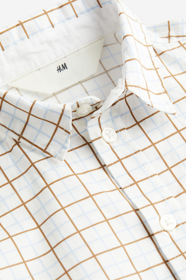 H&M Short-sleeved Cotton Shirt White/checked