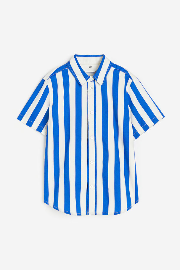 H&M Katoenen Overhemd Met Korte Mouwen Helderblauw/gestreept