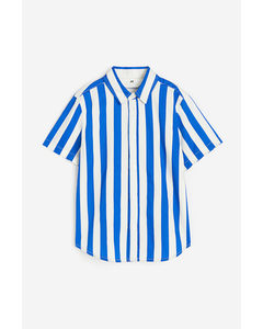 Short-sleeved Cotton Shirt Bright Blue/striped