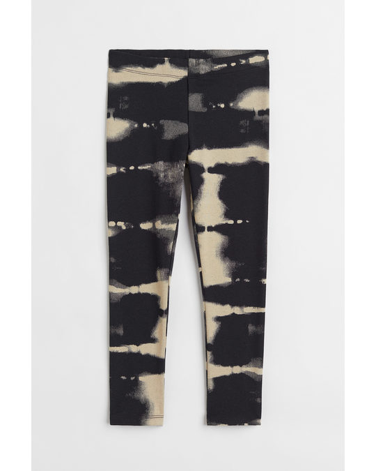 H&M Brushed-inside Leggings Black/beige Patterned