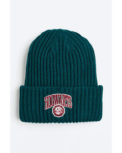 Appliquéd Rib-knit Hat Dark Green/harry Potter