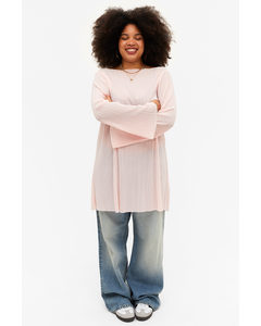 Long Sleeve Pleated Tunic Mini Dress Light Pink