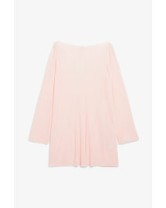 Long Sleeve Pleated Tunic Mini Dress Light Pink