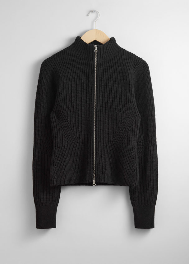 & Other Stories Knitted Zip Cardigan Black