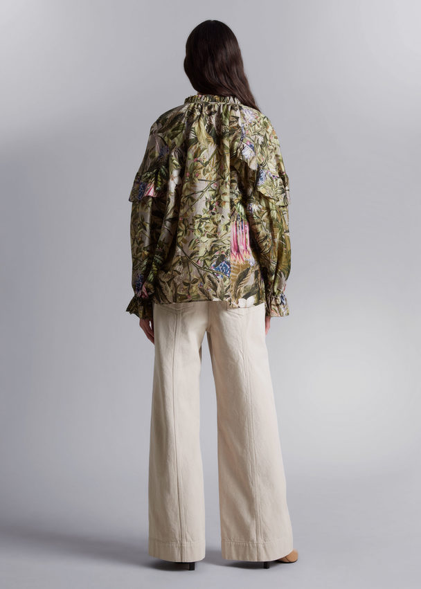 & Other Stories Voluminous Frilled Blouse White/beige/lilac
