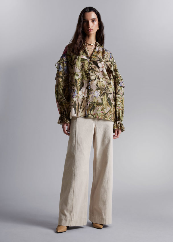 & Other Stories Volumineuze Blouse Met Ruches Wit/beige/lila