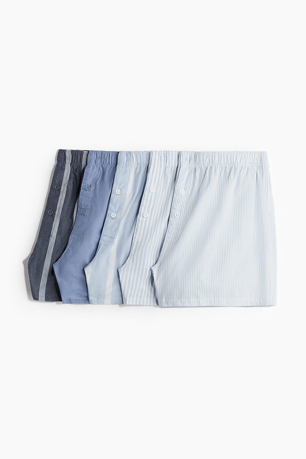 H&M Set Van 5 Geweven Katoenen Boxershorts Lichtblauw/gestreept