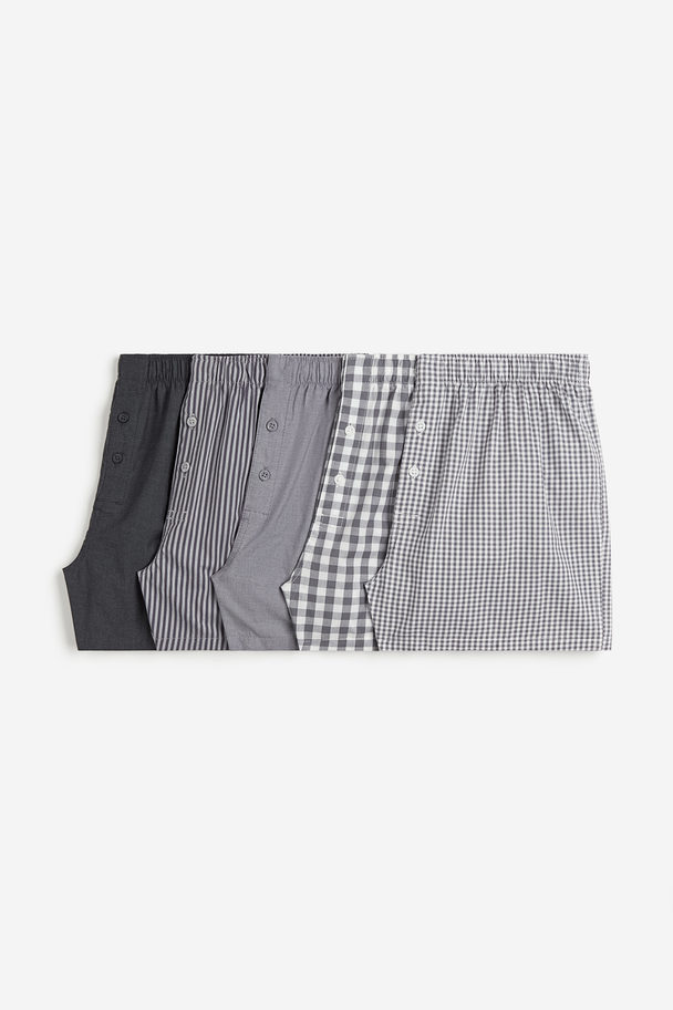 H&M Set Van 5 Geweven Katoenen Boxershorts Grijs/wit Geruit