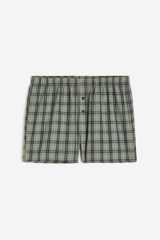 H&M Set Van 5 Geweven Katoenen Boxershorts Groen/geruit