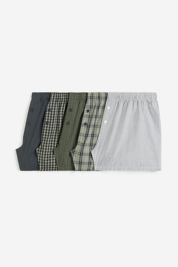 H&M Set Van 5 Geweven Katoenen Boxershorts Groen/geruit