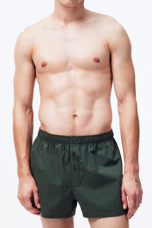 H&M Set Van 5 Geweven Katoenen Boxershorts Groen/geruit