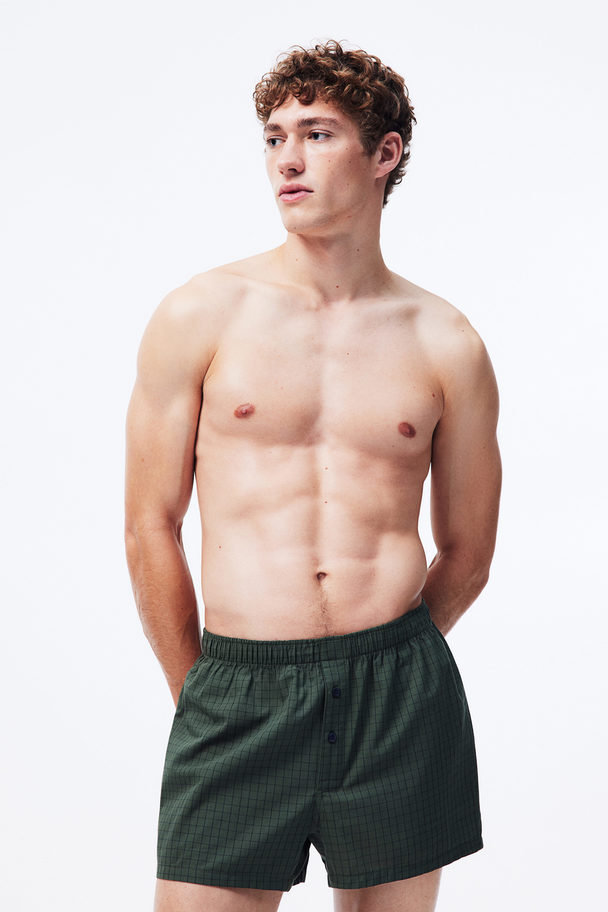 H&M Set Van 5 Geweven Katoenen Boxershorts Groen/geruit