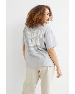 H&m+ Printed T-shirt Light Grey/take It Chill