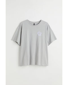 H&m+ T-shirt Med Tryk Lysegrå/take It Chill