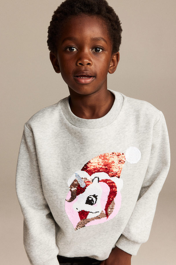 H&M Sweatshirt Med Motiv Gråmelerad/jultomte