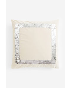 Reversible Sequin-motif Cushion Cover Light Beige/silver-coloured