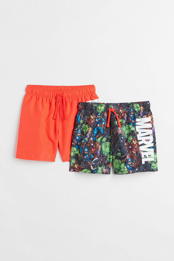 H&M 2-pak Badeshorts Med Tryk Sort/avengers