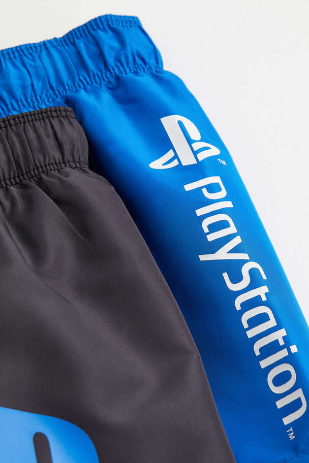 H&M 2-pack Printed Swim Shorts Bright Blue/playstation