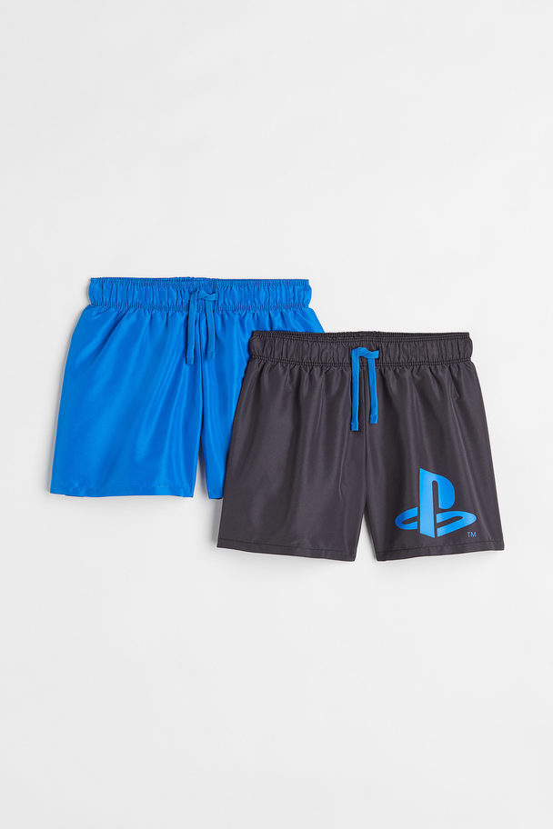 H&M 2-pack Printed Swim Shorts Bright Blue/playstation