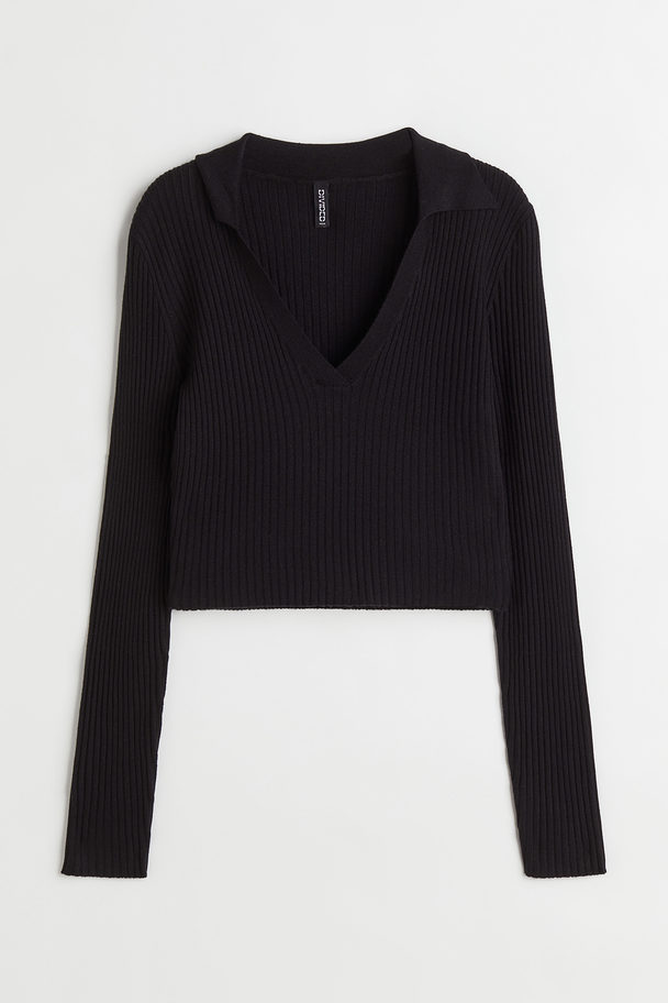 H&M Collared Rib-knit Top Black
