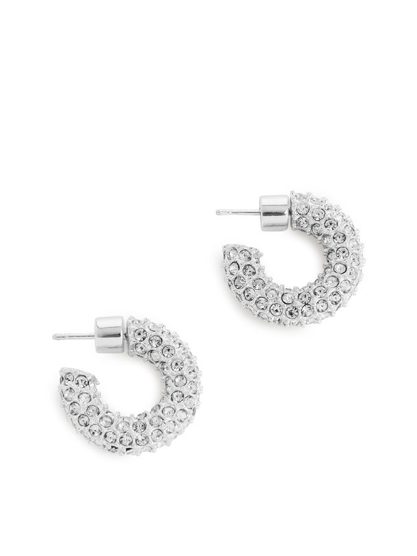 ARKET Rhinestone Hoop Earrings Silver