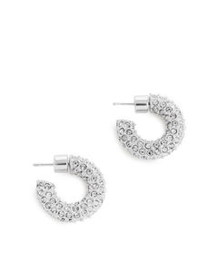 Rhinestone Hoop Earrings Silver