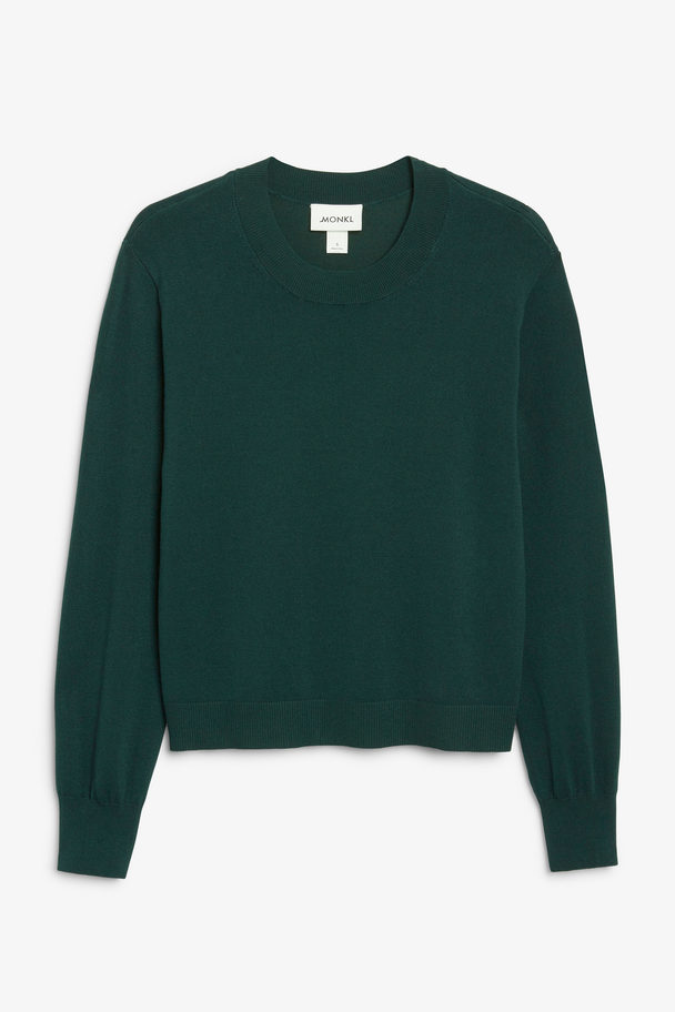 Monki Knitted Green Jumper With Ribbed Hems Green