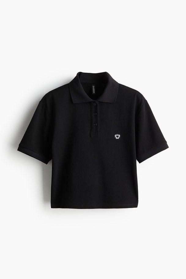 H&M Kort Piqué Poloshirt Zwart