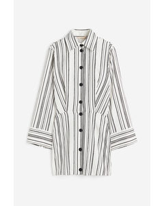 Linen-blend Shirt Dress White/striped