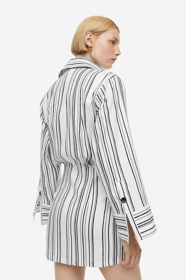 H&M Blusenkleid aus Leinenmix Weiß/Gestreift