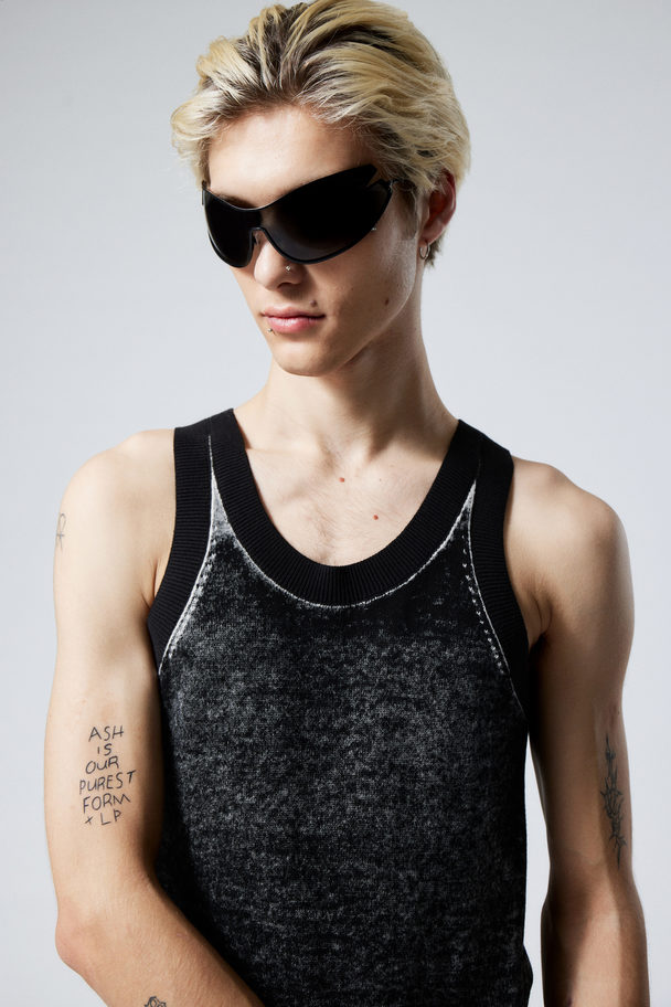 Weekday Washed Knitted Tank Top Worn Out Black