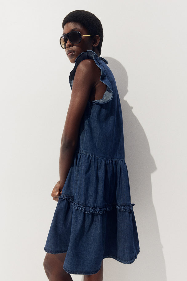 H&M Kleid mit Volants Dunkles Denimblau