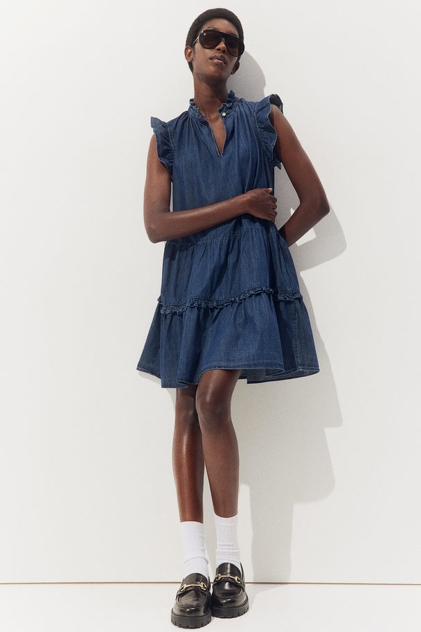 H&M Kleid mit Volants Dunkles Denimblau