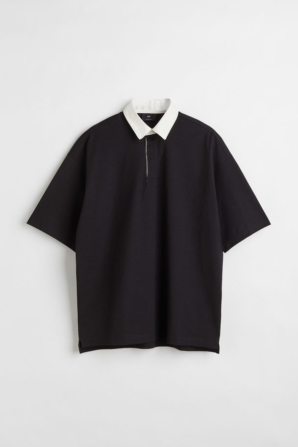 H&M Oversized Fit Polo Shirt Black