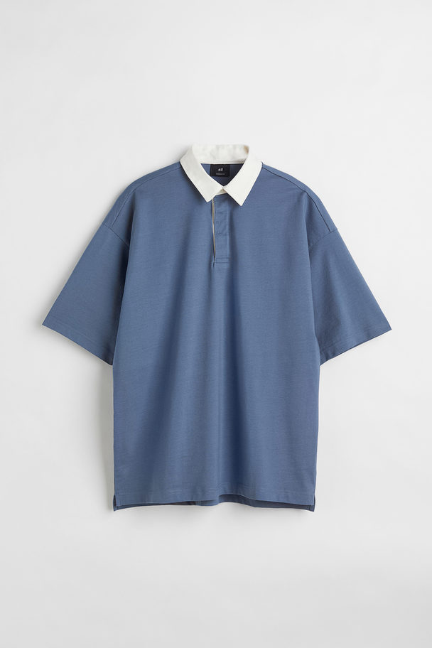 H&M Oversized Fit Polo Shirt Steel Blue