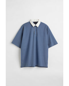 Oversized Fit Polo Shirt Steel Blue