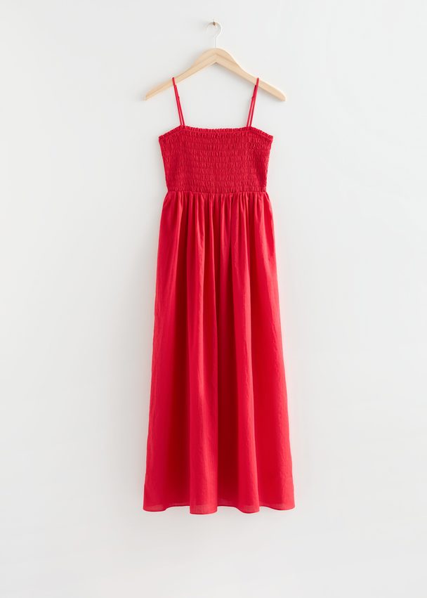 & Other Stories Smocked Strappy Maxi Dress Red